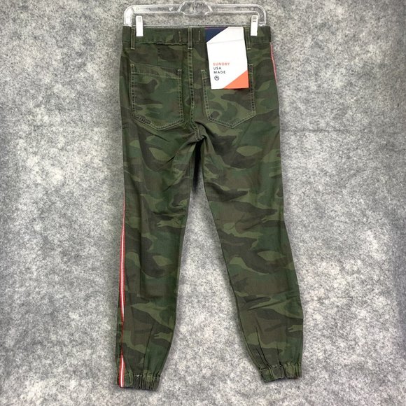 Sundry Jogger Pants Womens 25 Green Camo Cotton Twill Side Stripe Ankle Zip NWT - Picture 9 of 16